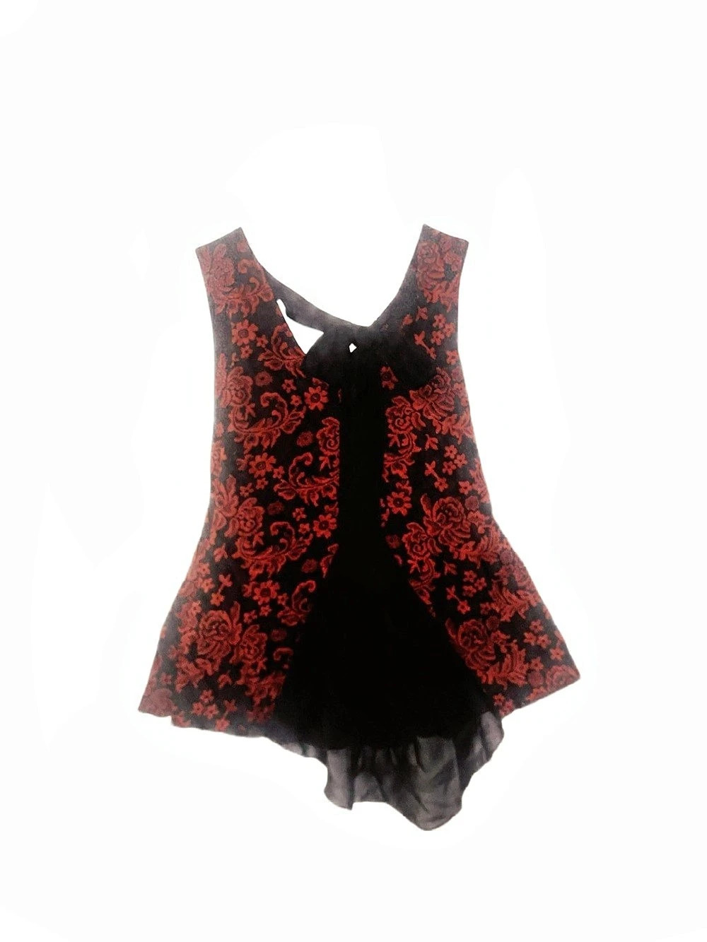 🍓 La La Lace sleeveless Top Mini Black & Red Tie back Sz Large